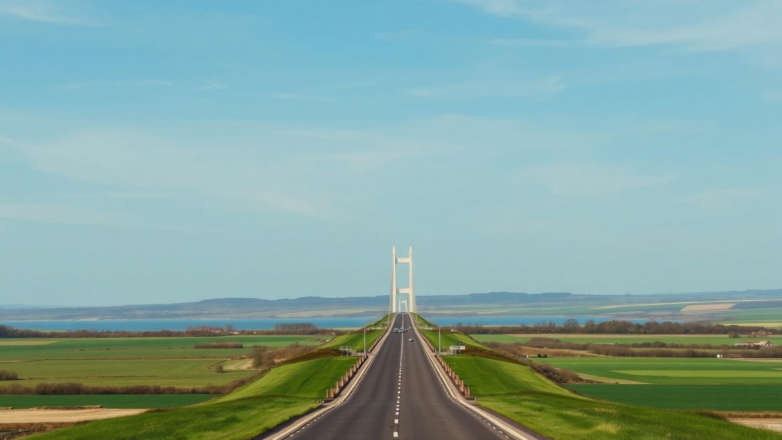 Second Severn Crossing viewed across the Gwent Levels near Magor