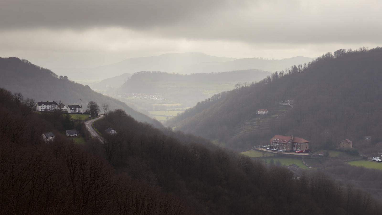 View over Risca and the lower Ebbw Valley from wooded hillsides